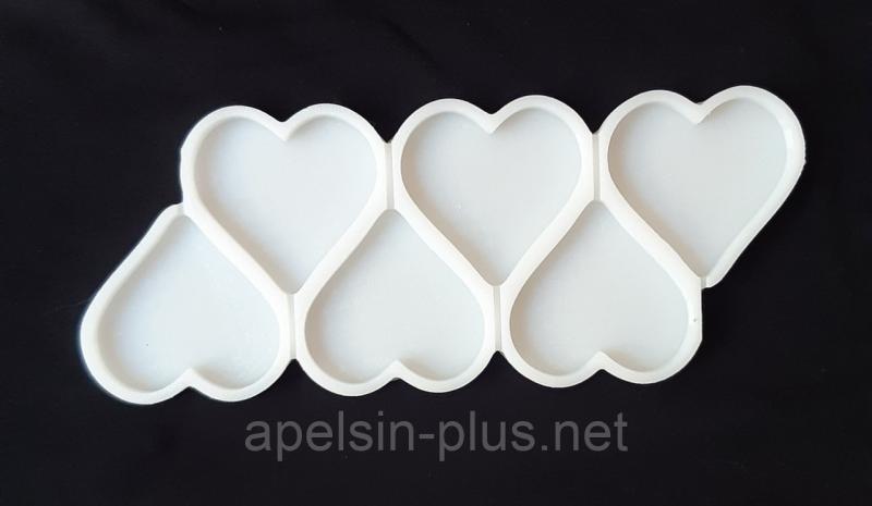 Фото  Молд силиконовый для леденцов и изомальта Сердечки на 6 ячеек  5 см