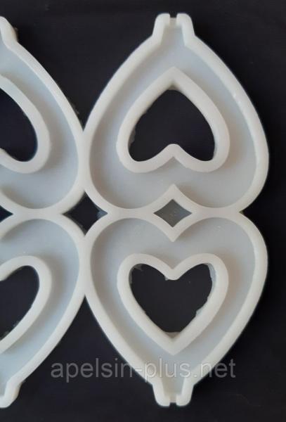 Фото  Молд силиконовый для леденцов и изомальта Сердечки с выемкой на 6 ячеек  5,5 см на 6,0 см