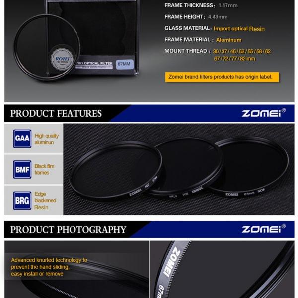 Фото Светофильтры, Нейтрально-серые светофильтры ND, Нейтрально-серые фильтры диаметром 52 мм Нейтрально-серый светофильтр ZOMEI 52 мм ND4