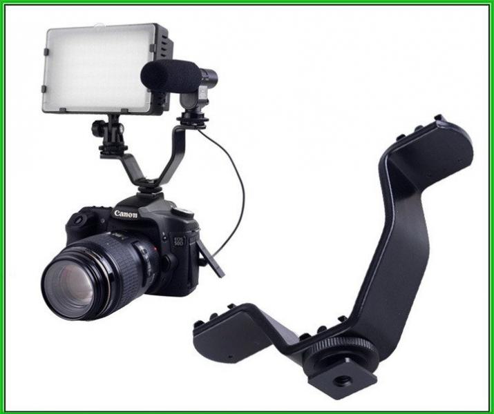 Фото Свет, осветители, накамерный свет Держатель - тройник (кронштейн) для 3-х устройств на горячий башмак камеры V образный (12 х 9 см)