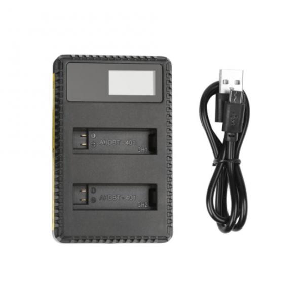 Фото Аксессуары для GoPro и других экшен-камер, Зарядные устройства для экшен камер USB зарядное с LCD дисплеем для 2-х аккумуляторов AHDBT-401 для экшн-камер GoPro Hero 4 (код XTGP431)