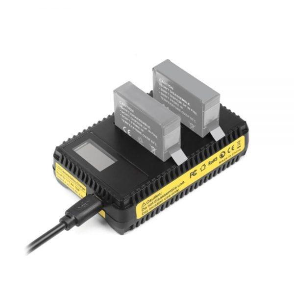 Фото Аксессуары для GoPro и других экшен-камер, Зарядные устройства для экшен камер USB зарядное с LCD дисплеем для 2-х аккумуляторов AHDBT-401 для экшн-камер GoPro Hero 4 (код XTGP431)