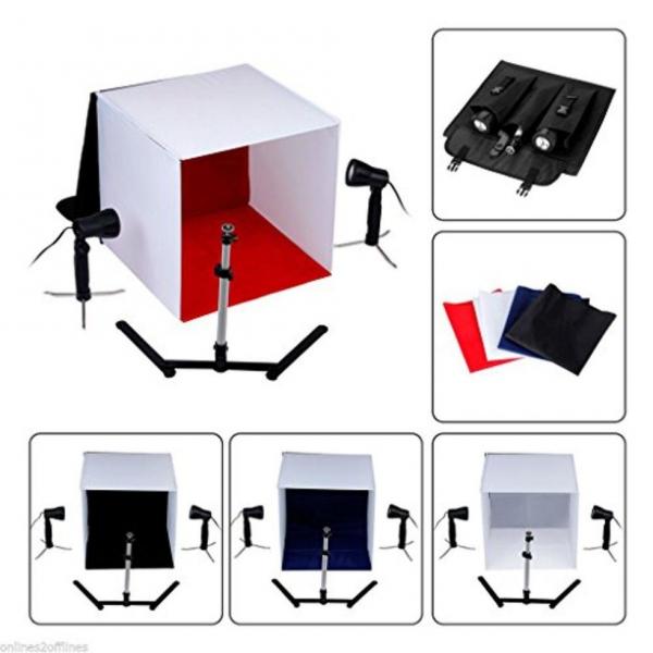 Фото Оборудование для фото студий, мини - студии, Лайт боксы для предметной фотосъемки Комплект для фотостудии - для предметной съемки - (лайтбокс 50 х 50 + LED свет + стойка + 4 фона)