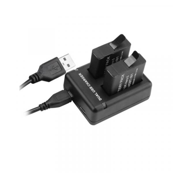 Фото Аксессуары для GoPro и других экшен-камер, Зарядные устройства для экшен камер Зарядное устройство для 2-х аккумуляторов GoPro Hero 5, 6, 7 (АКБ AABAT-001, AHDBT-501) с USB (код XTGP346B)