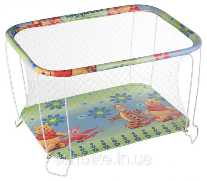 Манеж Qvatro Classic-01 крупная сетка  голубой (цветы, тигра и винни пух)