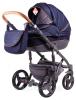 Коляска 2 в 1 Adamex Prince X-3 темно-синий джинс - темно-синий джинс (выдавленная полоска) - рыжий кант (серая рама)