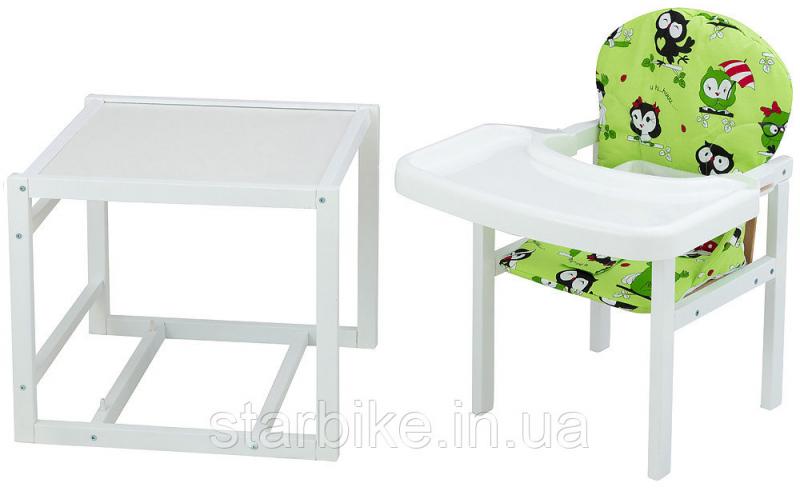 Стульчик- трансформер Babyroom Пони-240 белый пластиковая столешница  зеленый (совы)