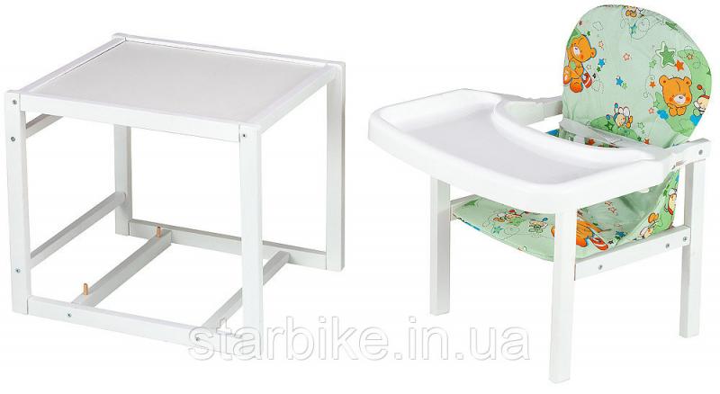 Стульчик- трансформер Babyroom Пони-240 белый пластиковая столешница  зеленый (мишки и пчелки)