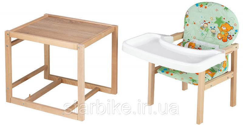 Стульчик- трансформер Babyroom Пони-230 eko без лака пластиковая столешница  зеленый (мишки и пчелки)