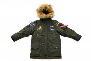 Фото  Дитяча зимова аляска Olymp, з нашивками Ukrainian Falcons , Khaki
