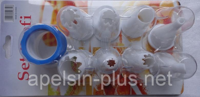 Фото  Набор кондитерских насадок из 8 штук и переходник пластик ОПТ