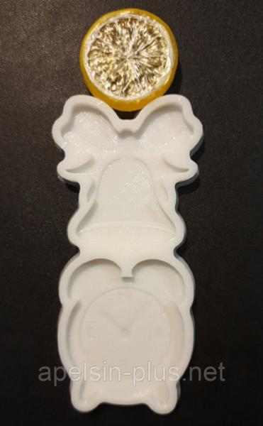 Фото  Молд силиконовый для леденцов и изомальта Колокольчик и Будильник 5,5 см