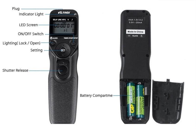 Фото Пульты ДУ (инфракрасные и проводные), Пульты дистанционного управления для фотоаппаратов NIKON Проводной пульт управления тросик Viltrox с таймером и LCD - MC-N1 (аналог MC-36A) для NIKON программируемый