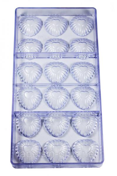 Фото  Поликарбонатная форма для шоколада Ажурные сердца 18 ячейки ОПТ