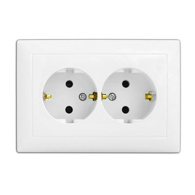 Фото Выключатели, розетки, установочные элементы, Delux выключатели, розетки, диммер Розетка двойная с заземлением Wega-9128