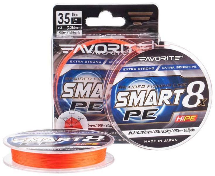 Фото  Шнур Favorite Smart PE 8x 150м (red orange) #3/0.296mm 35lb/19kg