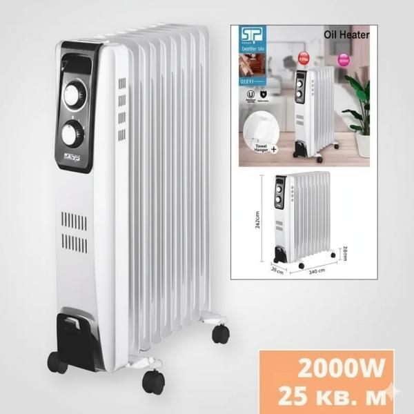 Фото Товары для дома и сада Обогреватель радиаторный масляный DSP KD3021 2000Вт Бытовой электрорадиатор радиатор на 9 секций