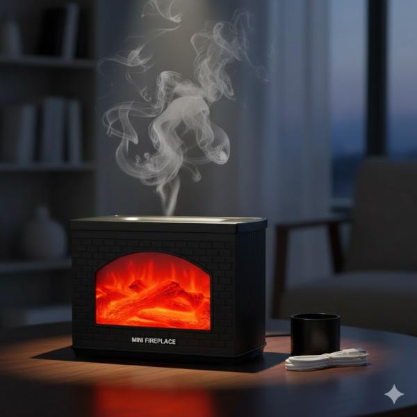 Фото Товары для дома и сада Ультразвуковой увлажнитель воздуха и аромадиффузор LT-9058 с эффектом камина и светодиодной подсветкой.