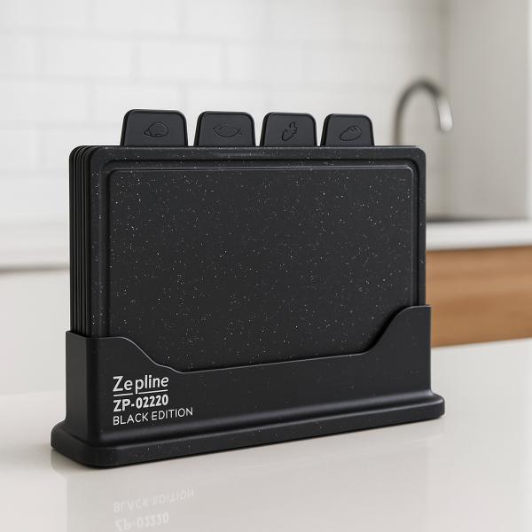 Фото Все для кухни Набор разделочных досок Zepline ZP-00220 Черный — 5 предметов с подставкой