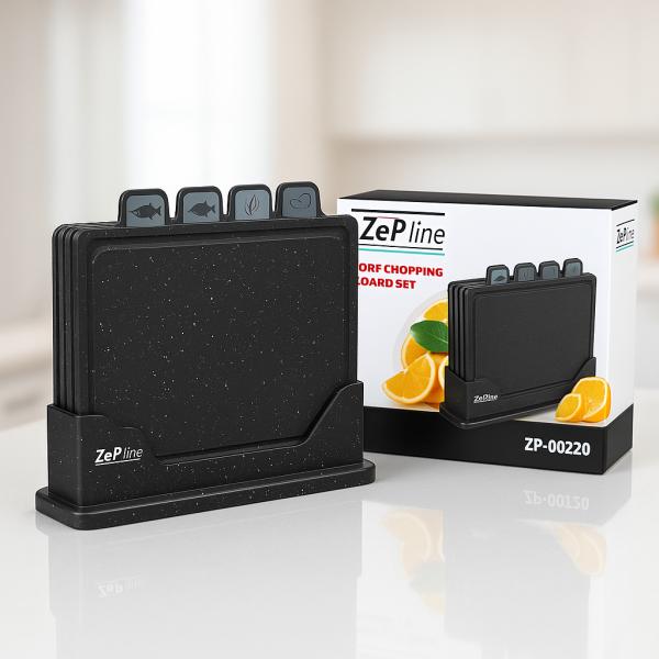 Фото Все для кухни Набор разделочных досок Zepline ZP-00220 Черный — 5 предметов с подставкой