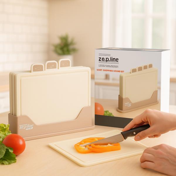 Фото Все для кухни Кухонный набор досок Zepline ZP-00220 Коричневый — 5 штук, с удобной подставкой