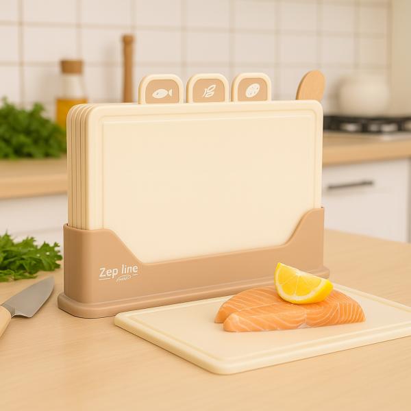 Фото Все для кухни Кухонный набор досок Zepline ZP-00220 Коричневый — 5 штук, с удобной подставкой