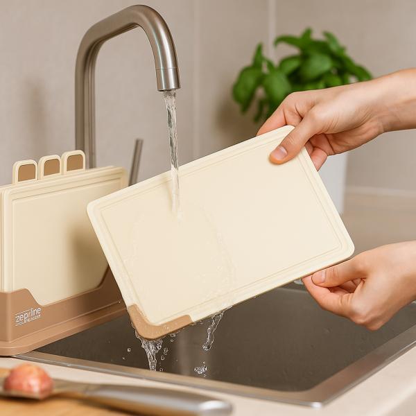 Фото Все для кухни Кухонный набор досок Zepline ZP-00220 Коричневый — 5 штук, с удобной подставкой