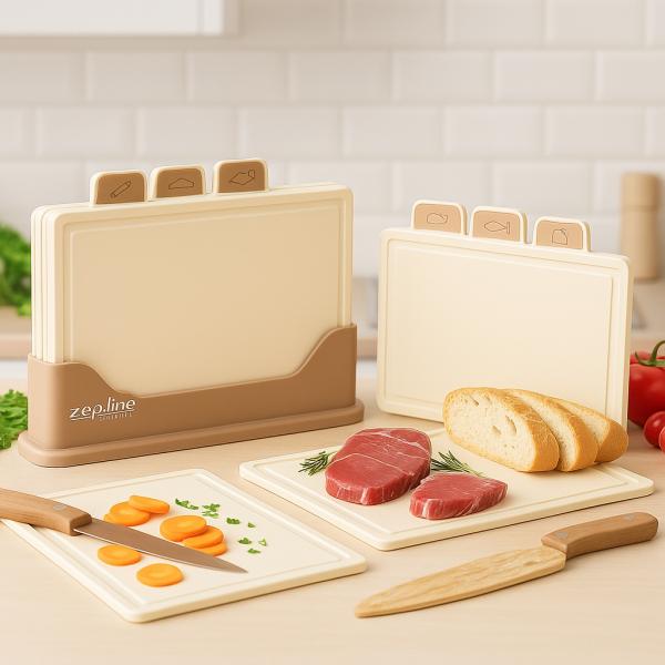 Фото Все для кухни Кухонный набор досок Zepline ZP-00220 Коричневый — 5 штук, с удобной подставкой