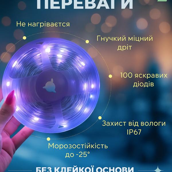 Фото  Умная светодиодная гирлянда LED RGB 5050, 5 м, водонепроницаемая IP67, многоцветная подсветка, с USB питанием 5.5V