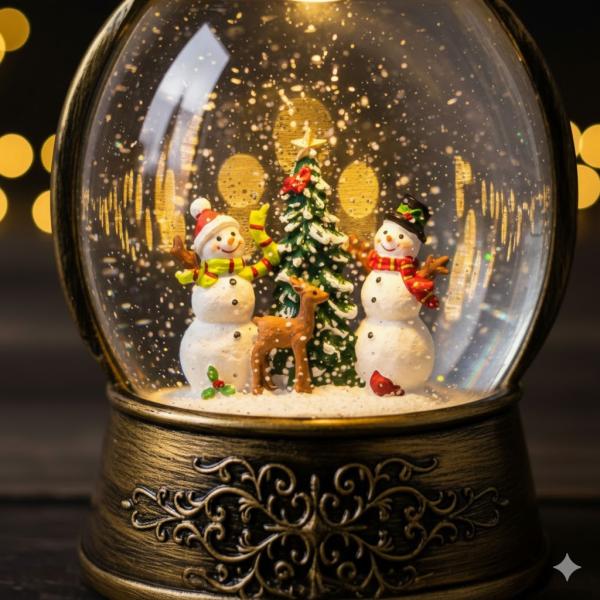 Фото  Рождественский Светильник-Фонарь с Эффектом Снегопада и Музыкой (Питание USB/Батарейки)