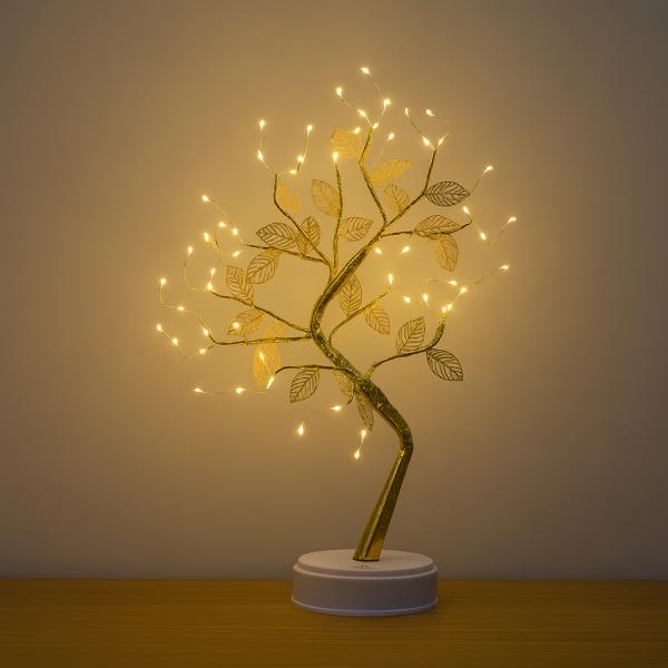 Фото Фонари, прожекторы, светильники Настольная светодиодная лампа Дерево серебристое с листьями USB + батарейки AA 3шт