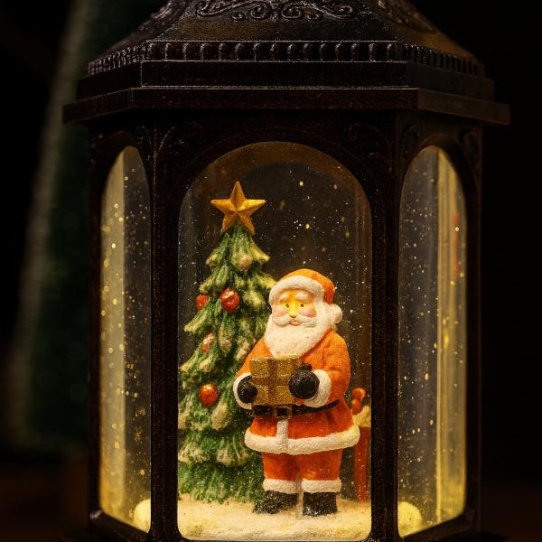 Фото  Новогодний снежный светильник-декор LED «Фонарь» HC-D004 с 8 рождественскими мелодиями, USB-кабель, 12.5×11×27.2 см
