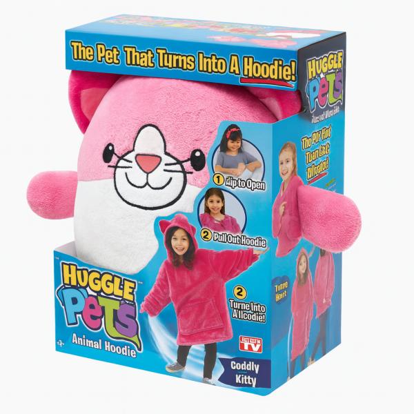 Фото Детский мир, детские товары Детский плед-толстовка Huggle Hoodie «Сладкая мечта» (розовый) — мягкий флисовый худи с капюшоном и рукавами