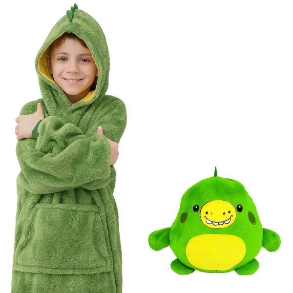 Фото Детский мир, детские товары Детский плед-толстовка Huggle Hoodie «Лесное приключение» (зелёный) — уютный плед-худи 3 в 1 для игр и отдыха