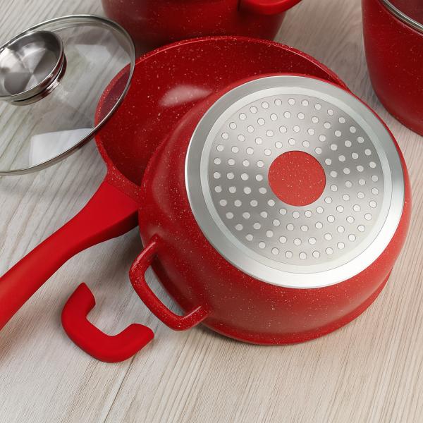 Фото Все для кухни Набор кухонной посуды с гранитным антипригарным покрытием Красный на 9 предметов Bellmax Cookware BM-120