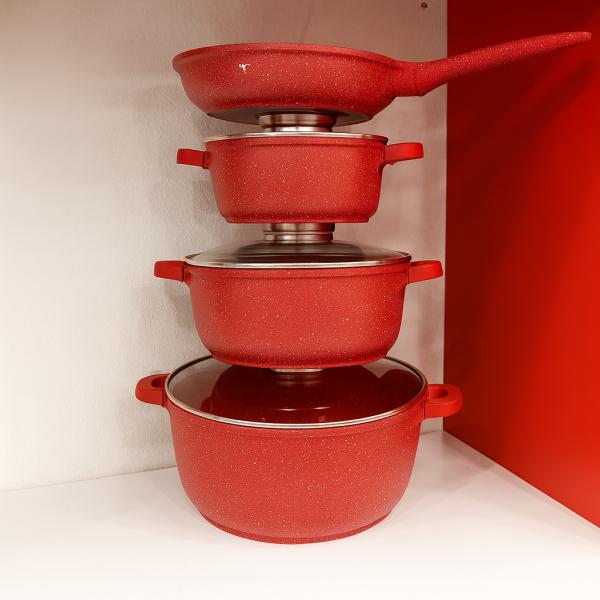 Фото Все для кухни Набор кухонной посуды с гранитным антипригарным покрытием Красный на 9 предметов Bellmax Cookware BM-120