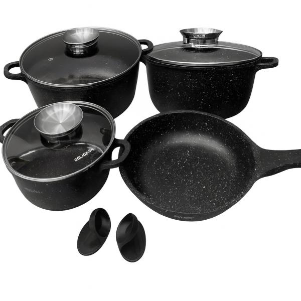Фото Все для кухни Набор кухонной посуды Bellmax BM-120 Черный из литого алюминия с гранитным покрытием, 9 предметов