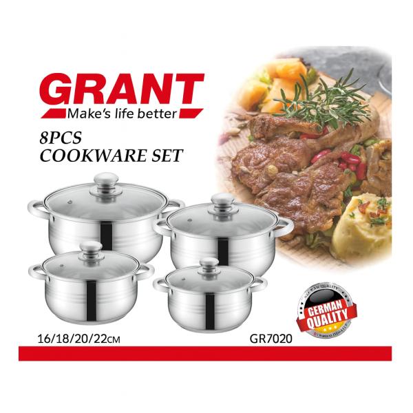 Фото Все для кухни Набор кастрюль с крышками из нержавеющей стали на 8 предметов Grand GR-7020 Набор кухонной посуды