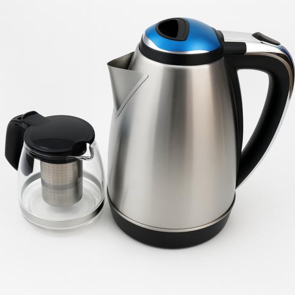 Фото  УЦЕНКА! Комплект электрочайник с заварником на подставке Rainberg RB-2504 (Нет упаковки, нет заварника 3163)