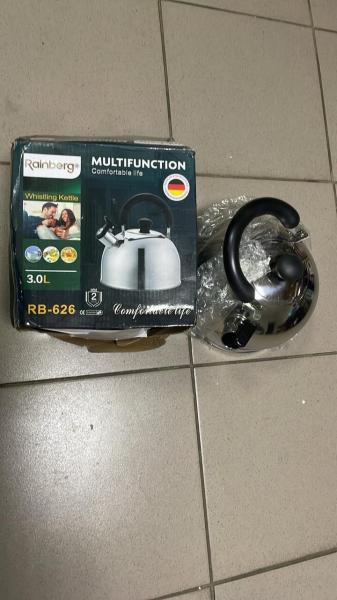 Фото  УЦЕНКА! Чайник со свистком из нержавейки Rainberg RB-626 3л (Плохая упаковка, нет свистка 3142)