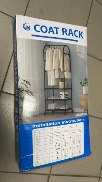 Фото  УЦЕНКА! Напольная вешалка-стойка на колесах с штангой для вещей и обуви  (Плохая упаковка 3159)