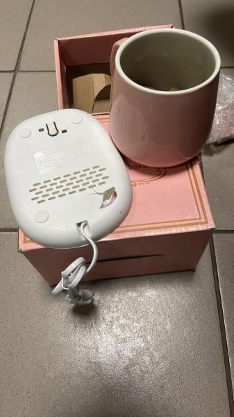 Фото  УЦЕНКА! Чашка 350мл на подставке с подогревом до +55 °С, Розовая (Плохая упаковка, повреждение на чашке 3179)