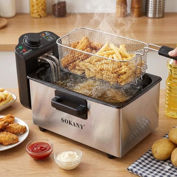 Фото Все для кухни Электрическая фритюрница SOKANY WJ-800, 3,5 л, 2000 Вт, с крышкой, съёмной чашей и защитой от перегрева