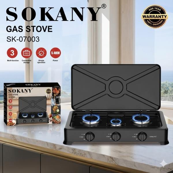 Фото Все для кухни Настольная газовая плита Sokany SK07003 на 3 конфорки / Настольная плита газовая / Газовый Таганок