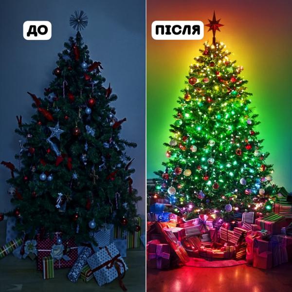 Фото  Светодиодная RGB 10м гирлянда на елку или новогоднего декора в дом или на улицу водонепроницаемая IP65 с управлением SMART