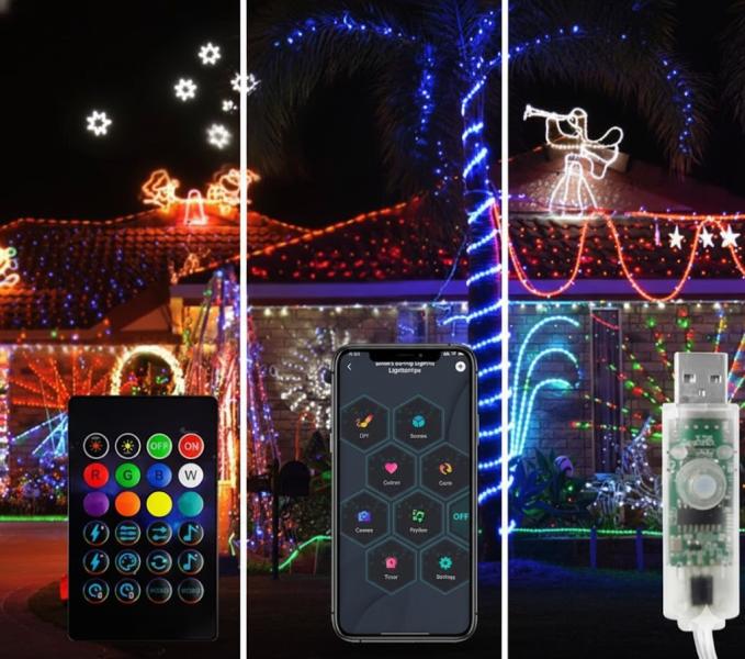 Фото  Светодиодная RGB 10м гирлянда на елку или новогоднего декора в дом или на улицу водонепроницаемая IP65 с управлением SMART