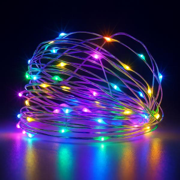 Фото  Светодиодная гирлянда «Роса» 20 м, 200 ламп, мультиколор, 8 режимов, USB 5V + сеть 220 В