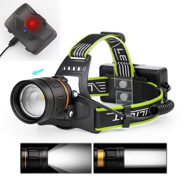 Фото Фонари, прожекторы, светильники Супер мощный налобный фонарь BL-A12-3-P90, 1000 м, 3 режима, аккумуляторный комплект