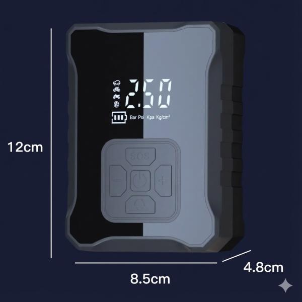 Фото Автотовары, электроинструмент, ручной инструмент Автомобильный аккумуляторный компрессор с насадками и LED-фонариком М-007