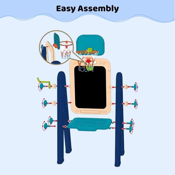 Фото Детский мир, детские товары Детский двусторонний мольберт OLEOCA 4-в-1 с магнитной доской, меловой доской и набором аксессуаров